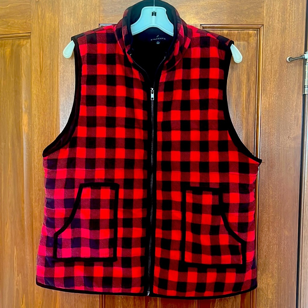 Women’s red and black Buffalo plaid vest